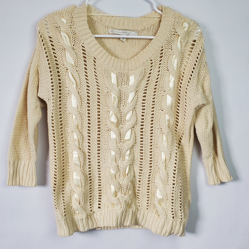 LC Lauren Conrad Cream Scoop Neck Cable Sweater